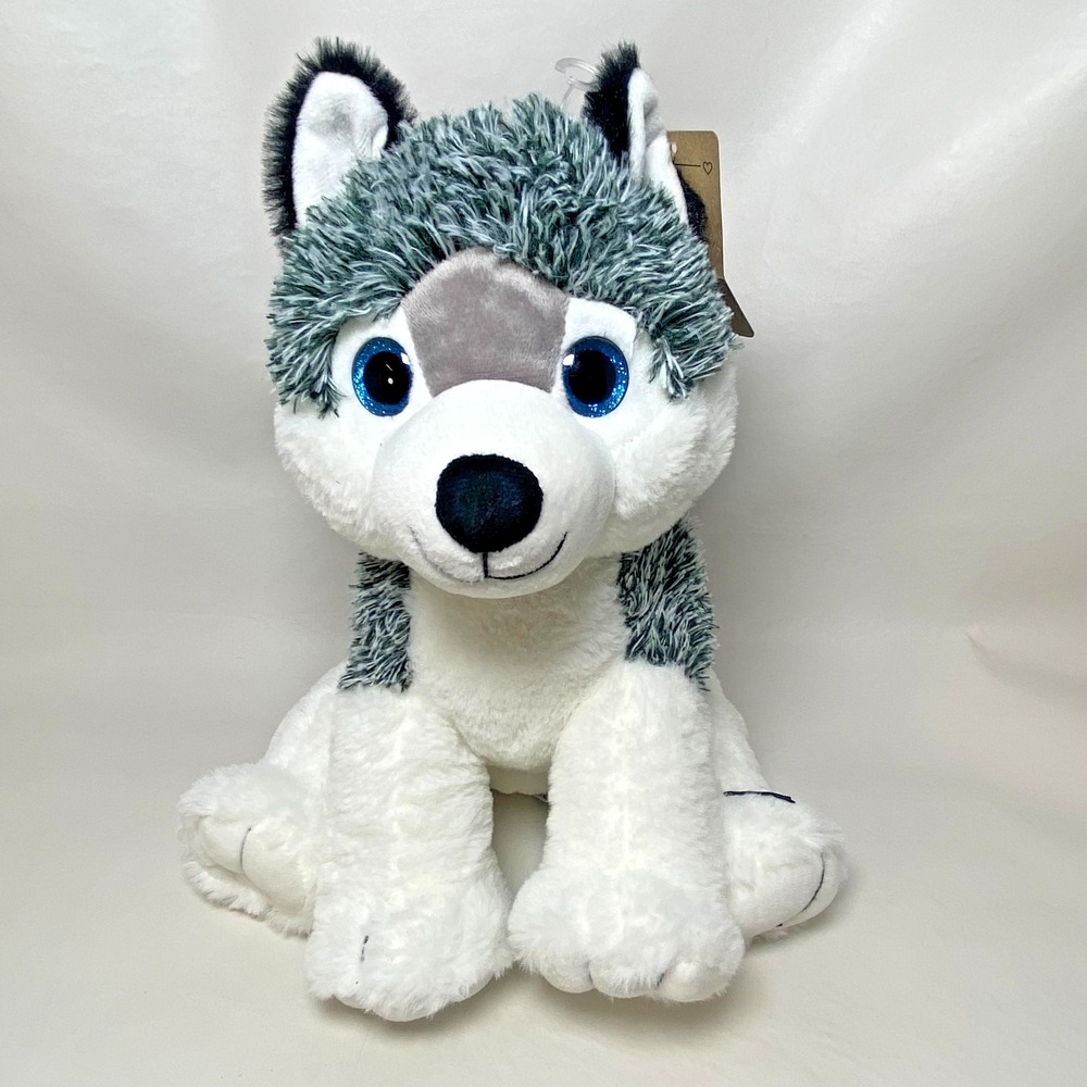 Bear Factory Stuffed Animal Husky Dog Puppy Plush 14" Stuffed 2001 Blue Eyes